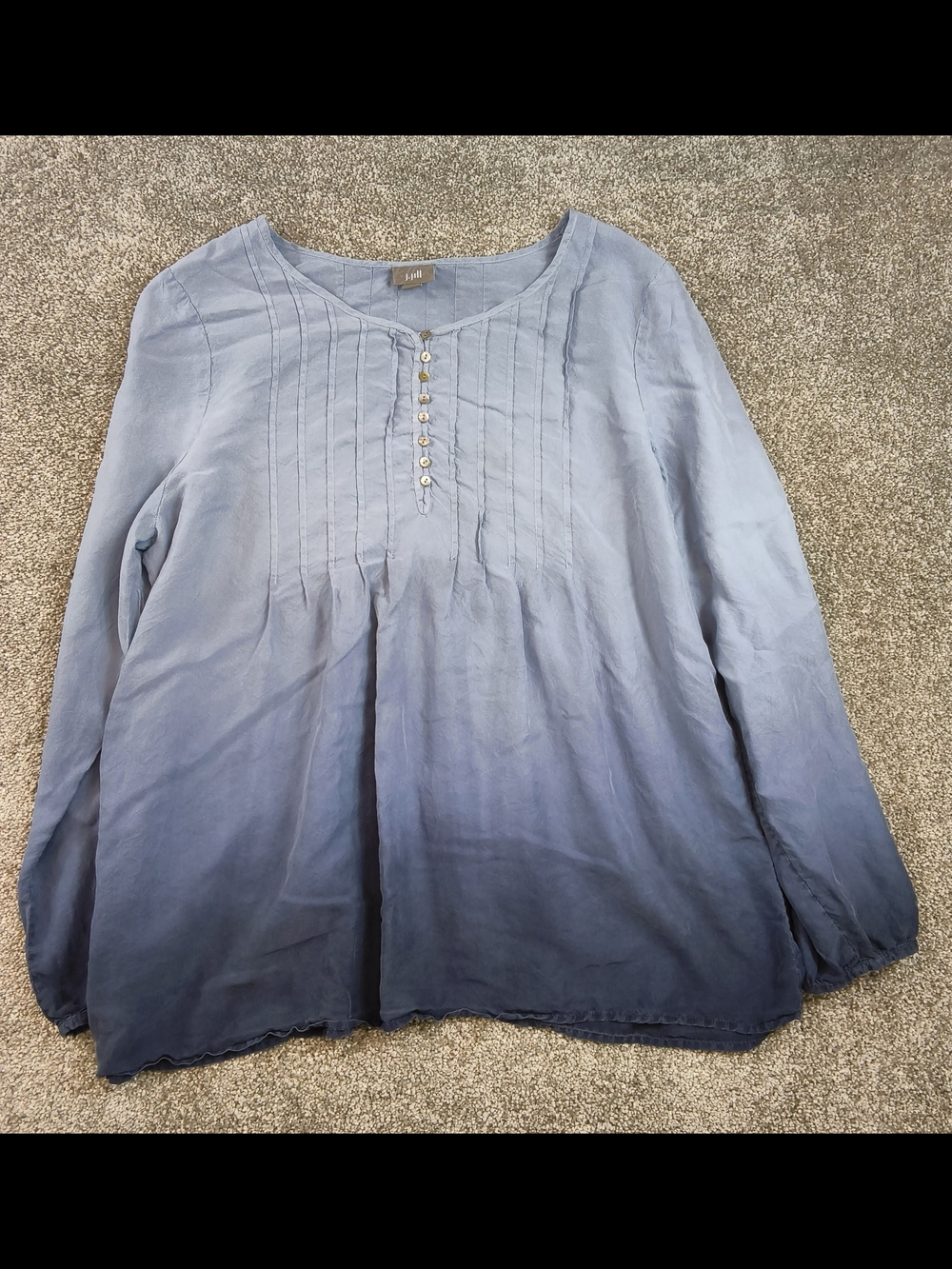 J. Jill 100% Silk Ombre Pintuck Blouse Blue Dip Dye Size Large